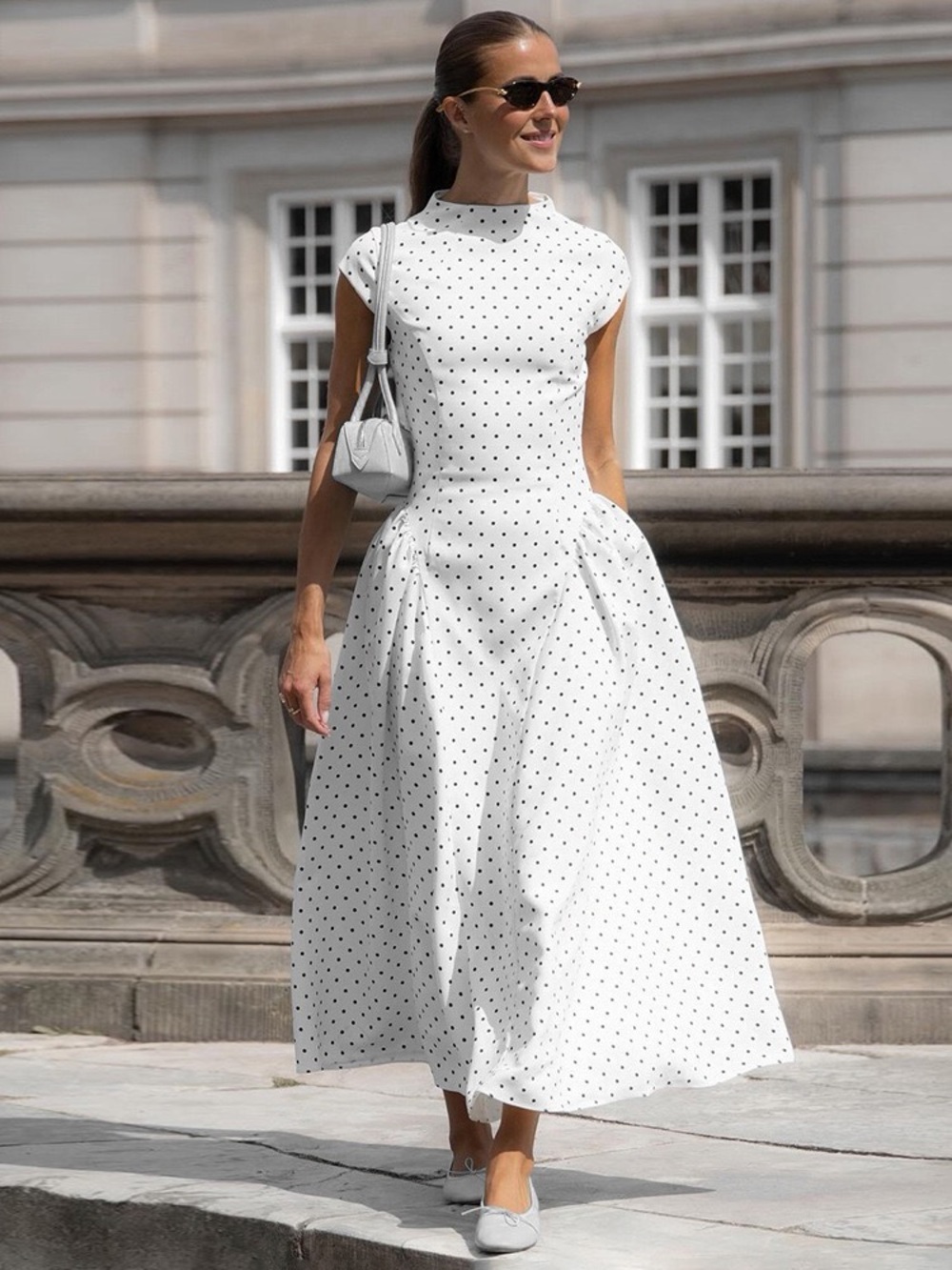 Elegant White Polka Dot Maxi Dress - Picture 2 of 16